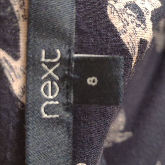Next deep v cap sleeve navy & pink bird dress size US 6 - Picture 6 of 11